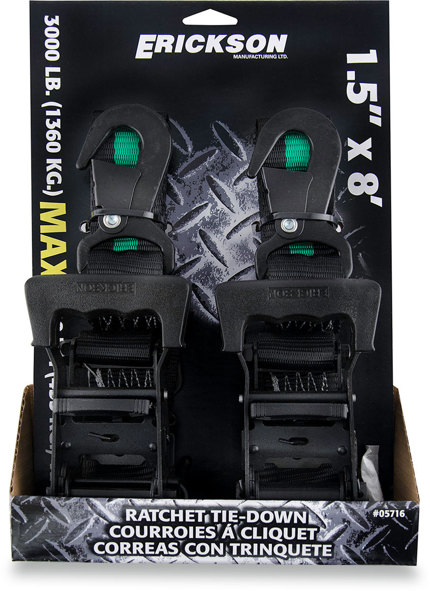ERICKSON Ratchet Tie-Downs - 1-1/2" x 8' - Black 05716