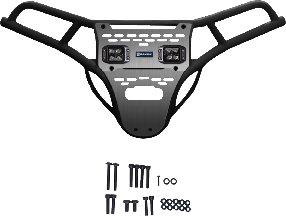 RAVEK Front Bumper/Skid Plate with White Lights - Black - RZR XP 1000 64-317BKL