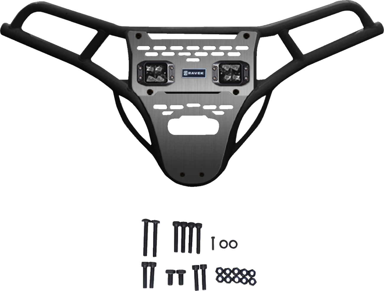 RAVEK Front Bumper/Skid Plate with White Lights - Black - RZR XP 1000 64-317BKL