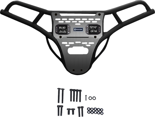 RAVEK Front Bumper/Skid Plate with White Lights - Black - RZR XP 1000 64-317BKL