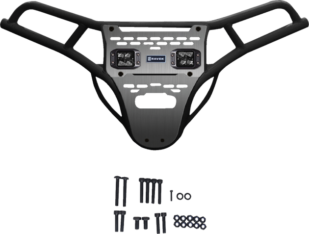 RAVEK Front Bumper/Skid Plate with White Lights - Black - RZR XP 1000 64-317BKL