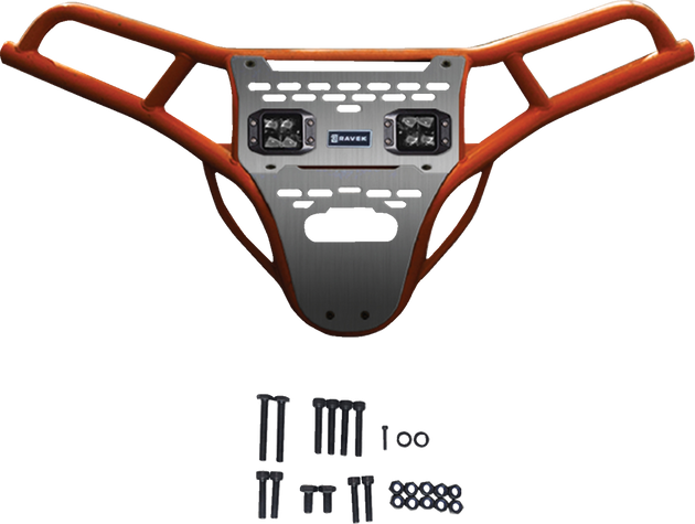 RAVEK Front Bumper/Skid Plate with White Lights - Orange - RZR XP 1000 64-317ORL