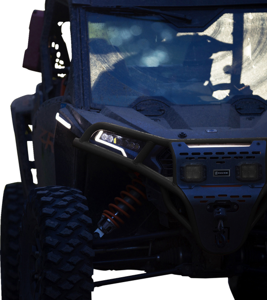 RAVEK Front Bumper/Skid Plate with White Lights - Black - RZR XP 1000 64-317BKL