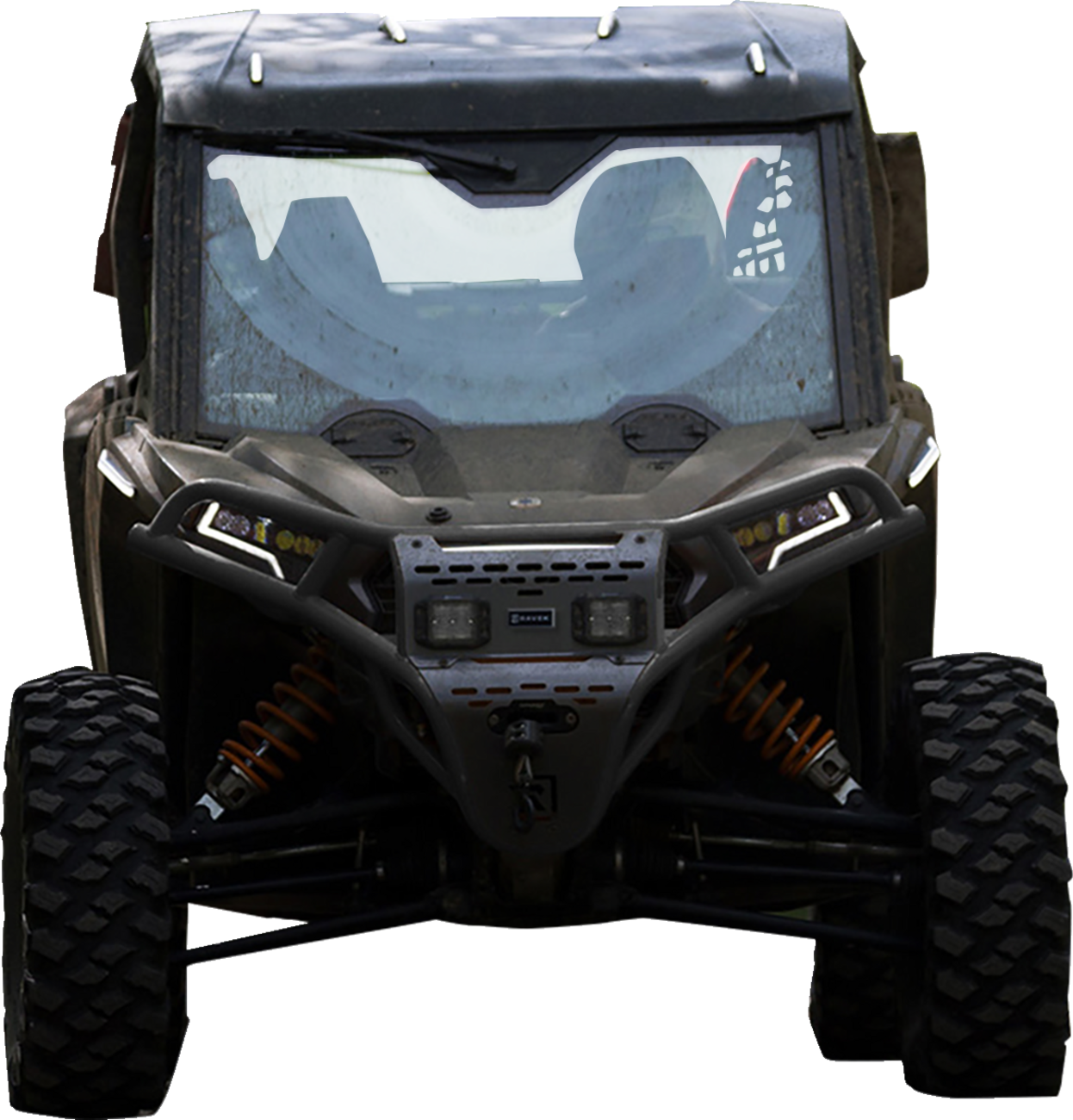 RAVEK Front Bumper/Skid Plate with White Lights - Black - RZR XP 1000 64-317BKL
