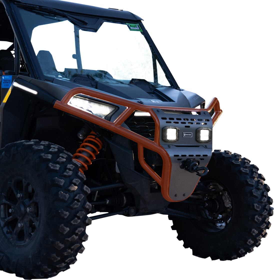 RAVEK Front Bumper/Skid Plate with White Lights - Orange - RZR XP 1000 64-317ORL