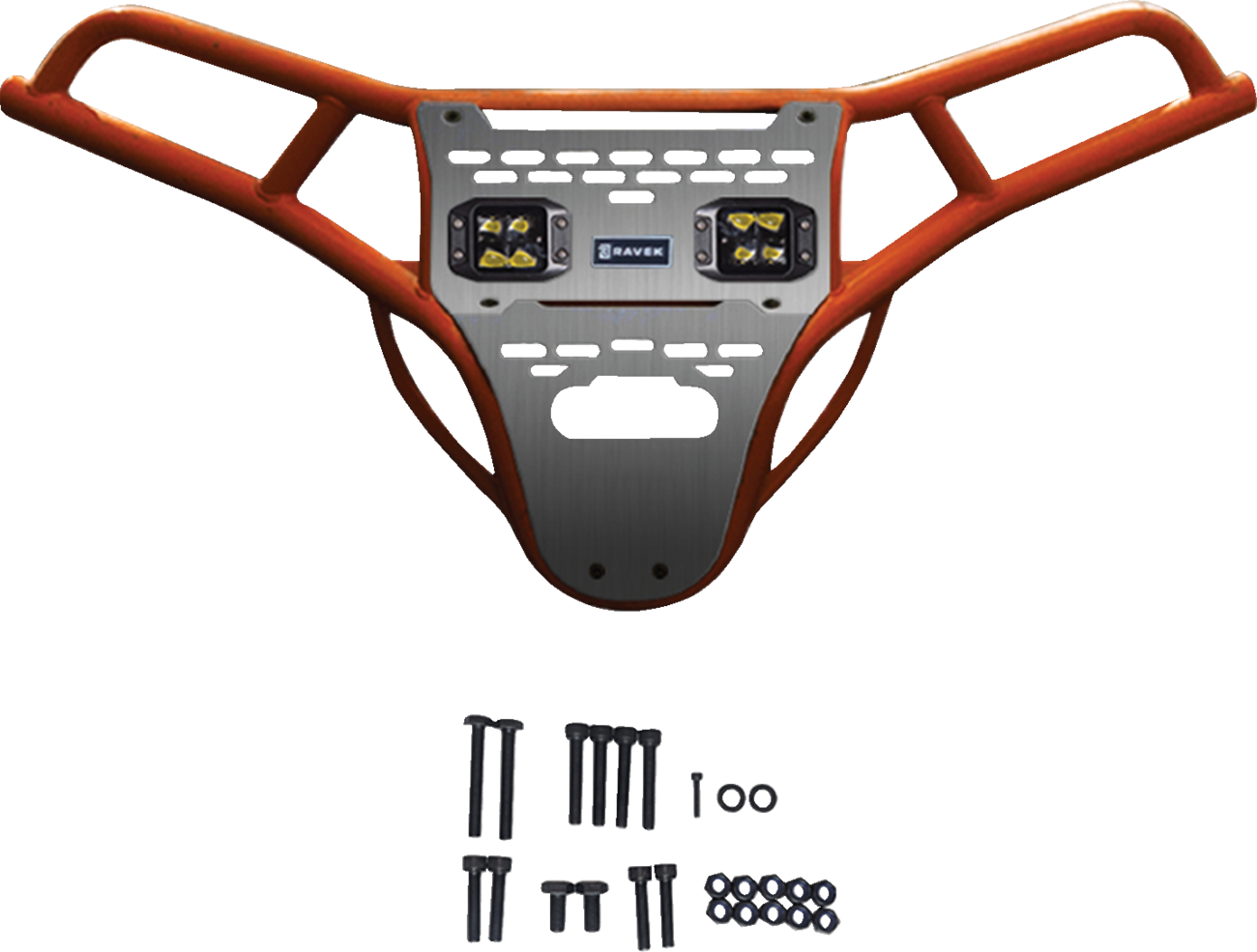 RAVEK Front Bumper/Skid Plate with Amber Lights - Orange - RZR XP 1000 64-317ORLA