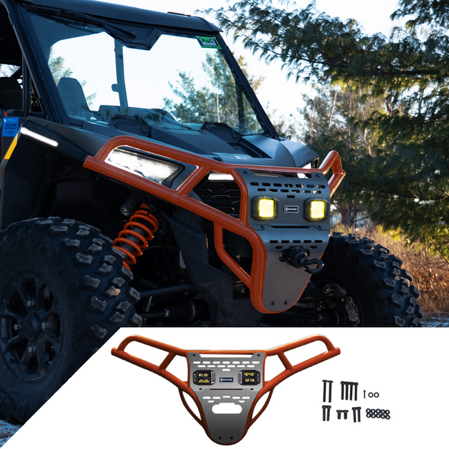RAVEK Front Bumper/Skid Plate with Amber Lights - Orange - RZR XP 1000 64-317ORLA