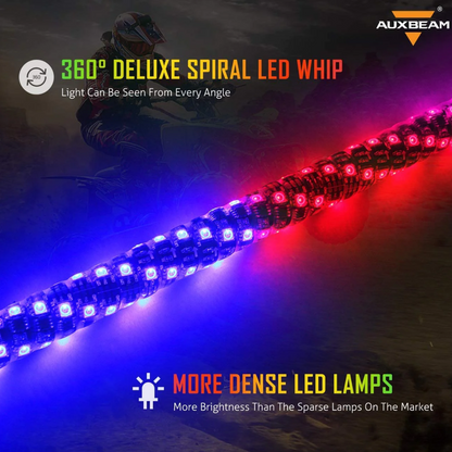 (2PCS/SET) 4FT LED RGB Whip Lights with Turn Signal & Brake Light, Bluetooth APP/ Remote Control