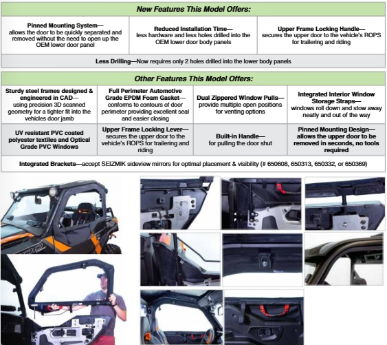 SEIZMIK Uppers Doors Polaris General 2 Seater