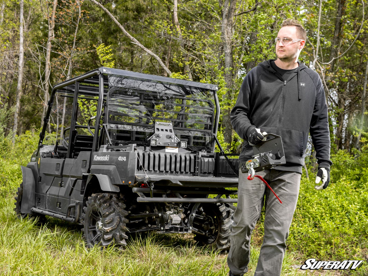 SuperATV - Kawasaki Mule Pro Bed Winch - No Cube Lights - BWN-K-MULEFXT-00