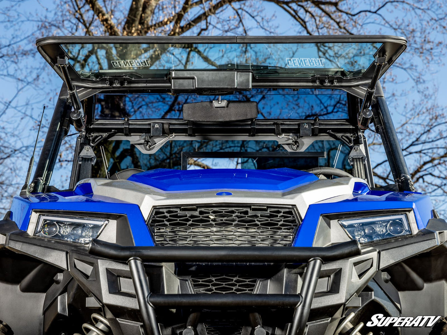SuperATV - Polaris General 1000 MaxDrive Power Flip Glass Windshield - With Wiper Kit - FGWS-P-GEN-W#AA