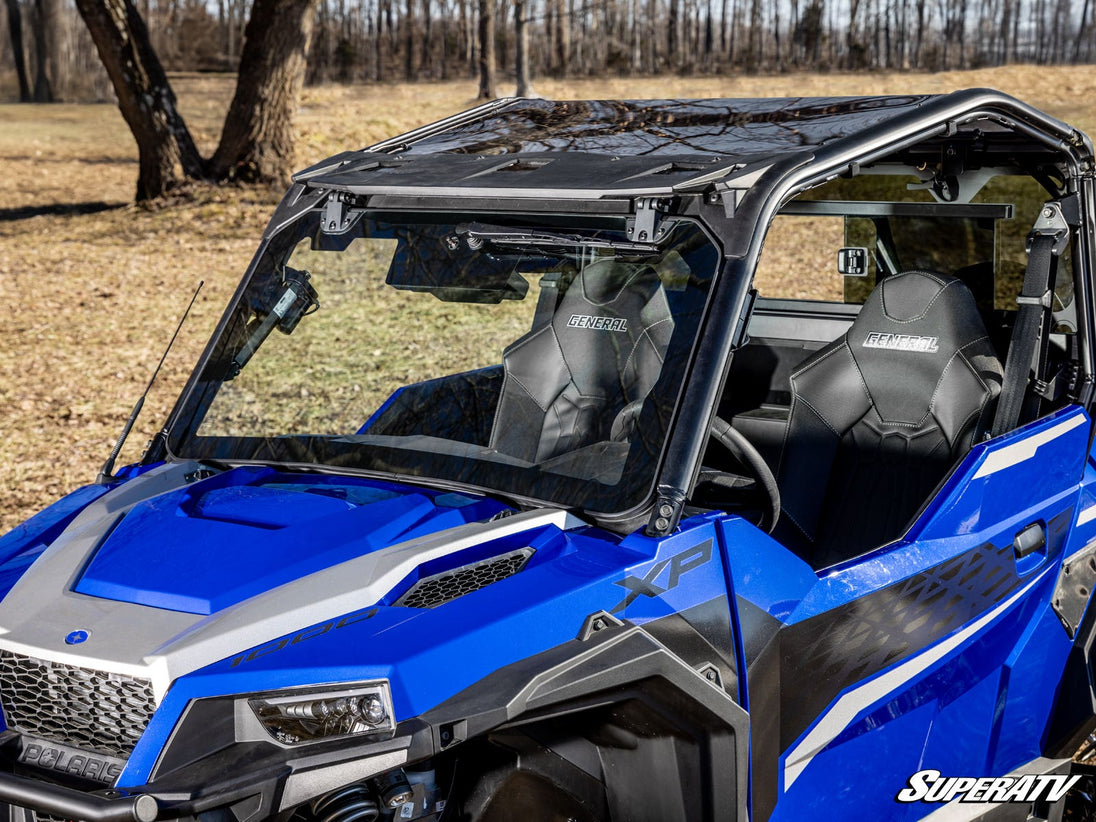 SuperATV - Polaris General 1000 MaxDrive Power Flip Glass Windshield - With Wiper Kit - FGWS-P-GEN-W#AA