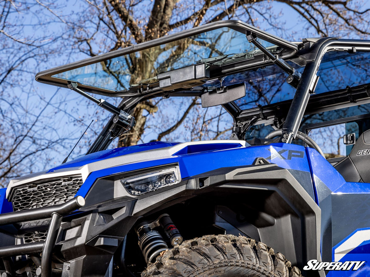SuperATV - Polaris General 1000 MaxDrive Power Flip Glass Windshield - With Wiper Kit - FGWS-P-GEN-W#AA